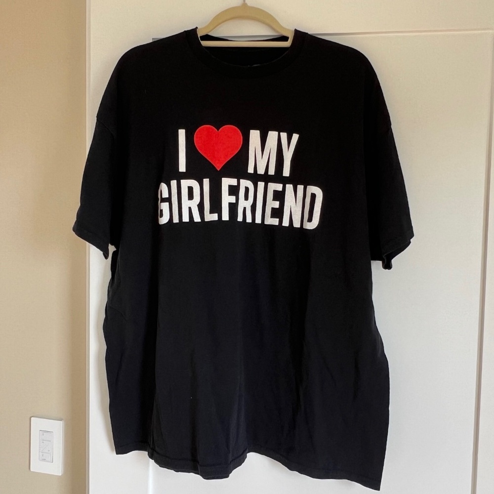 Novelty "I Love my Girlfriend" Short Sleeve Black T-Shirt (XXL)